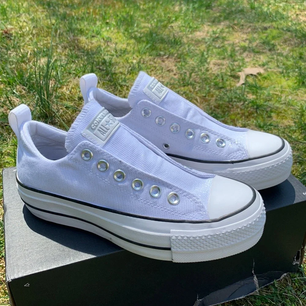 Converse CTAS Lift Slip-On Platform White Silver Glitter